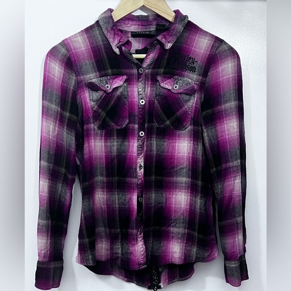 Harley-Davidson Purple Plaid Button Down Shirt - Picture 1 of 10